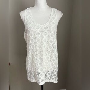 Banana Republic Crochet Tank Top White Circle Lace Sheer Beach Boho Racerback M